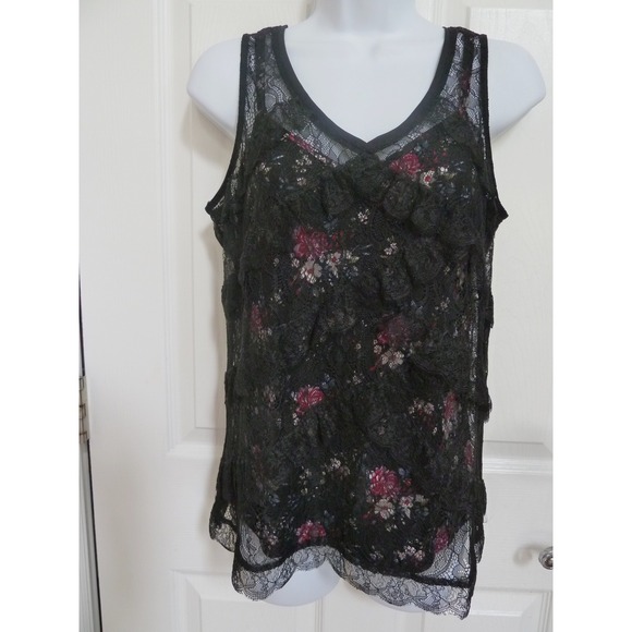 White House Black Market Tops - White House Black Market Floral Tank with Lace Topper Set Small Black Multicolor